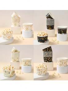 White/Black Ramadan Disposable Bowls, Home Decor Tableware With Star And Moon Patterns, Ramadan Party Tableware Decorations, Disposable Festive Party Tableware, Themed Party Decorations, Suitable For Ramadan Tableware Supplies, Disposable Tableware, Festive Party Tableware. - Multicolor - View 7
