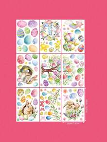 9 piezas - Pegatinas para ventanas de Pascua, pegatinas de ventana con huevos, flores y conejitos de Pascua, decoraciones de Pascua, huevos de Pascua, árbol, conejito, pegatinas de ventana con flores primaverales y mariposas de doble cara, adecuadas para tiendas, hogar, oficina, fiesta y decoración - Multicolor - Ver 9