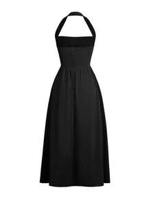 Unadoll 女士春夏连衣裙，露背吊带、拉链和褶裥设计，休闲优雅，是海滩、度假、约会、音乐节、情人节、生日和派对的完美之选。黑色 - 黑色 - 查看 4