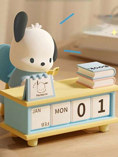 Sanrio 1件三丽鸥[可爱三丽鸥日历] 三丽鸥可爱卡通人物日历 - 可爱的波恰可设计，配有坚果和荷包蛋，合成橡胶材质，英文文字，非常适合办公室或学校装饰，理想的女性礼物，桌面配件，返校季用品，学习用品