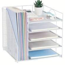 5-Tier Metal Paper Letter Tray Organizer with File Holders & Mesh Baskets | Powder-Coated Black Desktop Organizer for Office Supplies, Home & Workspace Organization, Office Organizers And Accessories - Schwarz - Übersicht 5