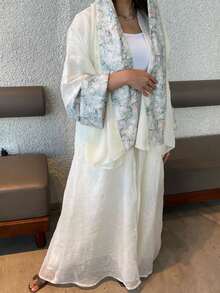 1 Stück Damen eleganter klassischer mehrfarbiger Ditsy Blumen Patchwork Ärmel Design Abaya mit Diamant Dekor, zeigt einen raffinierten und anmutigen Stil, geeignet für alle Jahreszeiten und kulturelle Veranstaltungen, vielseitig für den täglichen Gebrauch Weiß - Weiss - Übersicht 4
