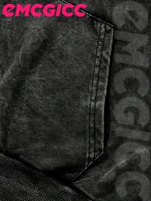 EMCGICC Manfinity Y2k Men Washed Hoodie,Street Outdoor Life Hip-Hop Style Christmas Thanksgiving Gifts Men's Sweatshirt Washed Hoodie - Retro Distressed Washing Process Long Sleeves Regular Fit Street Style Digital Printing Casual Pullover With Kangaroo Pocket Ideal Gift - 黑色 - 查看 5