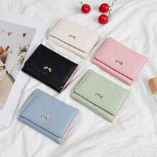 Minimalist Bow Decor Women's Short Wallet Trifold Student Purse In Stock Japanese Style For Women Wallet Mini Wallet Purse Wallet Small Wallet Cute Wallet Purses For Woman Wallet For Ladies - Multicolor - View 6