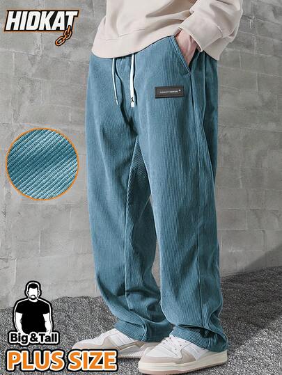 Hidkat Pantalones casuales de pana con cordón en la cintura para hombres de talla grande, adecuados para uso casual diario