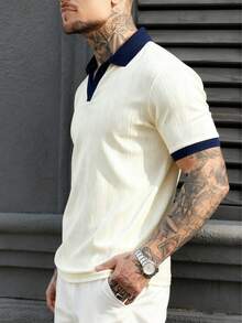 Herren Lässig Poloshirt, Golf Poloshirt, Herren Kurzarm Sommer Poloshirt, Herren strukturiertes Poloshirt, Herren Poloshirt - Aprikosenfarben - Übersicht 3