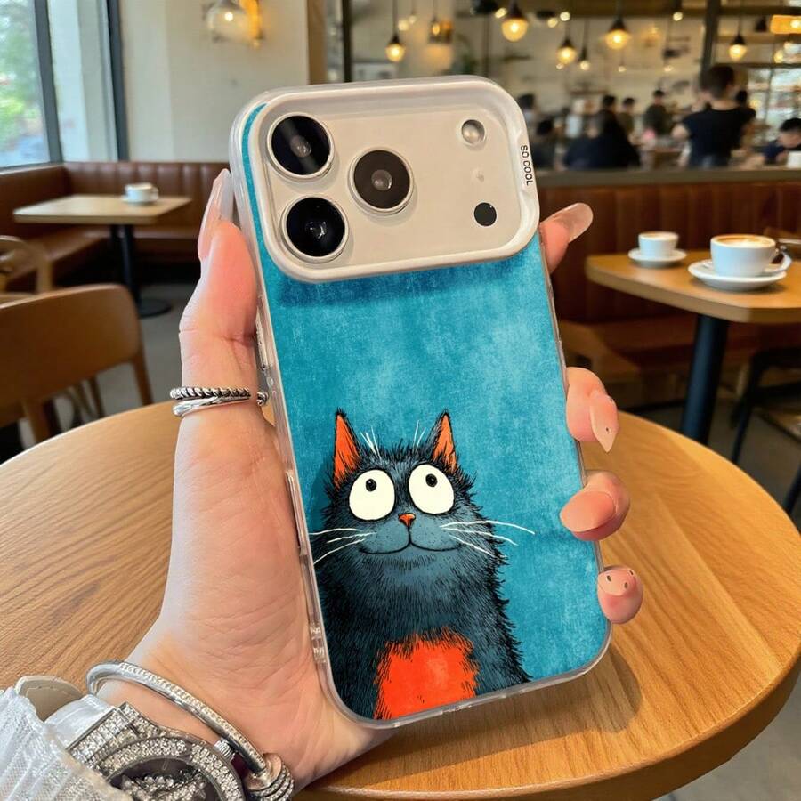Funda de Teléfono Color Azul Gato Negro con Pecho Rojo y Ojos Grandes Impresión para 14 Pro Max 13 Pro 12 Galaxy S23 S22 S21 Todas las Temporadas Opción de Regalo Ideal - Negro - Ver 1