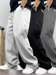 1pc Men's Loose Casual Sports Pants, Minimalist Solid Color Wide Leg Design, Drawstring Waist, Large Pockets, Suitable For Daily Walking, Work, Travel, Etc. "Due To Different Production Batches, There May Be Some Color Differences."