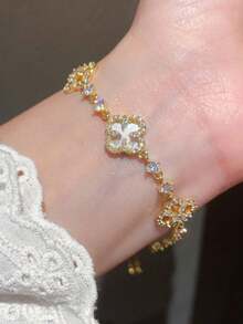 1 件可调节锆石花朵手链，女士款，轻盈奢华优雅 - 金色 - 查看 6