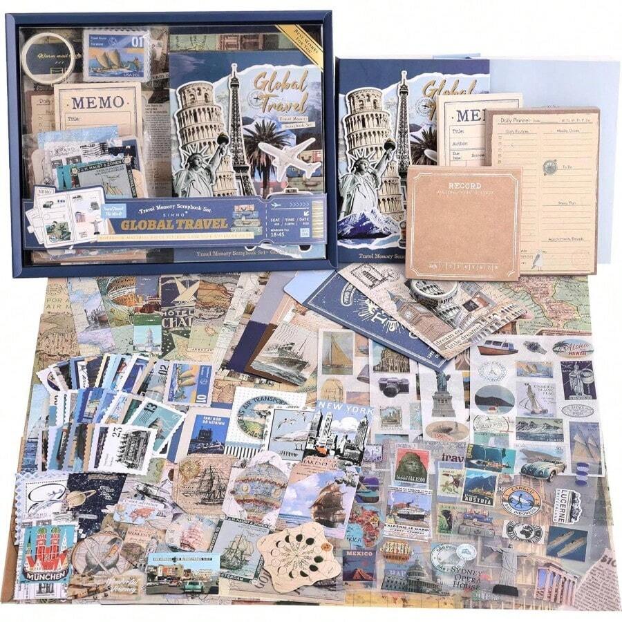 Scrapbooking Supplies Kit, Vintage Botanical Aesthetic Scrapbook Kit Bullet Junk Journal, Stationery, A6 Grid Notebook, Flower Journaling Supplies, Birthday Teen Women - 旅行 - 查看 1