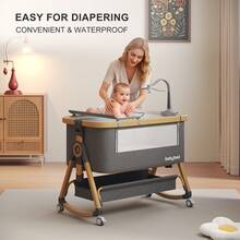 Jimberbay Baby Bassinet, 5 In 1 Bedside Sleeper With Mosquito Net Diaper Table 4D Air Fiber Mattress And Storage Basket, Waterproof Mattress Baby Crib, Grey - Grey - View 1