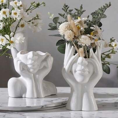 1pc Makeup Brush Holder, Face Art Desktop Decor, Can Be Placed On Vase, Compatible With Makeup Brushes, Eyebrow Pencils, Lipsticks, Pens, Home Storage Supplies