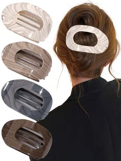 2/4pcs Glossy Marble Pattern Hollow Oval Hair Clips, Personalized Claw Clips For Thick Hair, Ponytail Holder, Elegant Accessory For Outings, Gatherings, Performances, Afternoon Tea, Holidays Like Valentine's Day, Easter, Thanksgiving, Mother's Day, Birthdays