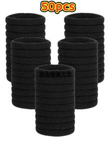 200/100/50/10pcs Black 4cm/1.57in Elastic Hair Ties, Cute Simple Fashion Casual Elegant Hair Scrunchies, Beauty, Home, Hair Accessories - Pure Black - View 12