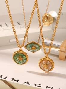 1pc Resin Crushed Seashell & Starfish Pendant Necklace, Lightweight Dainty Choker For Women Daily Wear - Multicolor - View 6