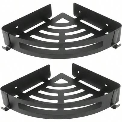 Bathroom Corner Shelf Shower Caddy 2 Pack No Drill 304 Stainless Steel With Two Hooks Matte Black