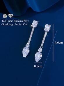 1 Pair Awesome Pink Light Blue Cubic Zirconia Bridal Wedding Long Dangle Drop Gold Plated Earrings With 925 Silver Post CZ Women Party Jewelry Accessories - Blue - View 9