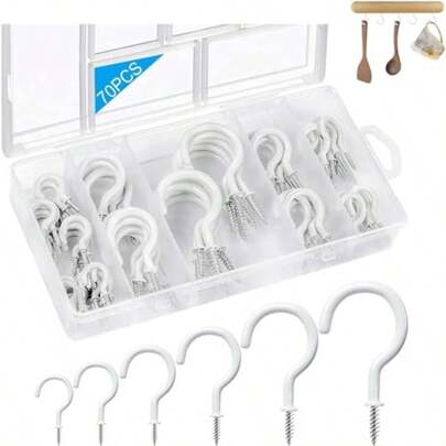 Ganchos de Techo para Colgar 6 Tamaños de Ganchos de Tornillo para Colgar Ganchos de Taza Revestidos de Vinilo Blanco Atornillables para Colgar Plantas Luces de Navidad Tazas Decoraciones