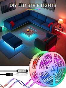 1-30米柔性RGB LED灯带，3键数据线控制（无遥控器），低压USB供电，自带背胶，适用于卧室、电视背光、节日派对装饰 - 彩色 - 查看 5