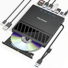 Quemador de CD y DVD Externo,Lector de CD, Grabadora DVD Externa USB 3.0 y Tipo C, Grabadora CD/DVD Lector Portátil con Lector Tarjeta/TF,Compatible con Linux OS - Negro - Ver 1