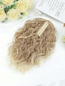 14英寸卷曲马尾发圈，14英寸爪形抽绳马尾假发，棕色混色漂白金高马尾发圈，合成纤维材质，女士时尚发夹，优雅发饰，休闲发爪，女士优雅发爪夹 - 彩色 - 查看 7