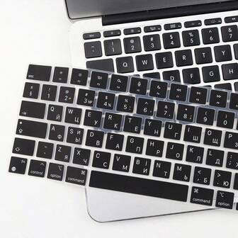 1 Piece Black Ukrainian Keyboard Cover Protector EU Version For Air Pro 13" 15" 14" 16" M5 M4 M3 M2 M1 A3240 A2941 A3241 A3114 A2442 A2779 A2918 A2992 A2780 A2991, Soft, Splash-Proof, And Washable Silicone PC Computer Accessories