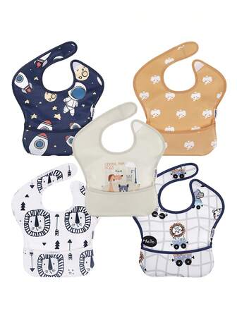 5 Packs Baby Bibs, Waterproof Baby Bibs For Boy And Girl, Great Travel Baby Bibs For Eating, Feeding Bibs