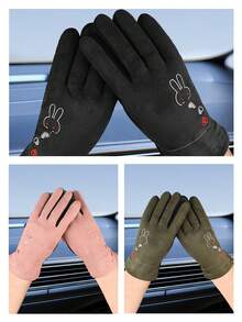 1 par de guantes de mujer cálidos de ante y felpa, guantes para deportes al aire libre, guantes gruesos a prueba de viento para ciclismo y conducir en invierno - Multicolor - Ver 1
