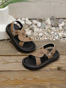 1 Pair Kids' Comfortable Versatile Open Toe Sandals, Children's Minimalist Soft Bottom Beach Shoes - Khaki - View 4