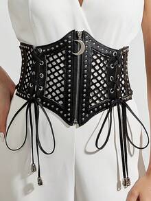 Débardeur de maintien en maille style corset rétro pour femmes, bustier crop top vintage polyvalent, gaine amincissante à taille élastique pour un port quotidien - Noir - Voir 1
