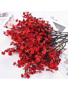 3pcs Artificial Baby's Breath Flower Stems, Fake Silk Flower Decor For Home, Wedding, New Year, Birthday Party - Red - View 7
