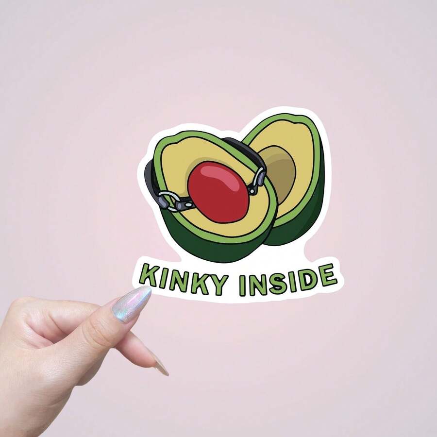趣味牛油果汽车贴纸，印有“KINKY INSIDE”字样 - 哑光乙烯基贴纸，适用于保险杠、笔记本电脑和行李箱 - 自粘防水装饰，适用于汽车、卡车、车辆、笔记本电脑贴纸 | 幽默设计 | 色彩鲜艳，可爱汽车配件 - 彩色 - 查看 1