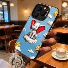 Funda de Teléfono Azul Claro Elefante Dumbo en la Nube con Patrón de Queso para iPhone 14 13 12 11 Pro Max y  Galaxy S23 S22 S21 Plus Opción de Regalo Ideal para Todas las Temporadas - Negro - Ver 7