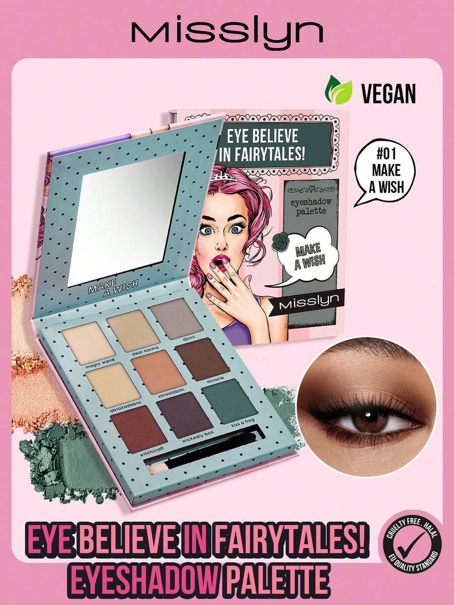 MISSLYN Fairy Tale Eyeshadow Palette, 9 Color Eyeshadow Combo With Mirror And Eyeshadow Brush, Matte, Shimmer And Glitter Eyeshadows, High Pigmentation, Long-Lasting, Easy To Blend, Fine Powder Texture, Vegan, Cruelty-Free - #1 Ước một điều ước - Xem 1