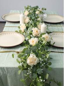 180cm Champagne Silk Cloth With Eucalyptus & Baby's Breath Vines, 1pc - Champagne - View 3