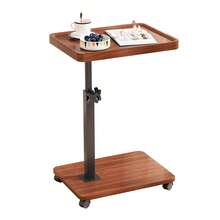 C Shaped End Table, Adjustable Height Side Table For Couch, Night Stand With 2-Tier Storage Shelf, Casters, Rotatable Desktop Side Table For Living Room And Bedroom - Brown - View 3