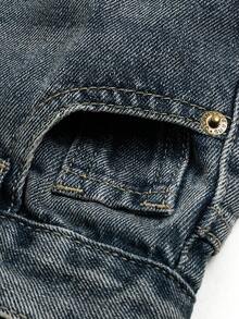 Vintage tvättade jeansshorts för små pojkar, avslappnad passform med flera fickor, bekväma non-stretch-shorts för fritidsbruk