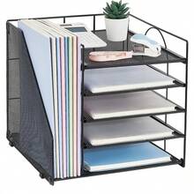 5-Tier Metal Paper Letter Tray Organizer with File Holders & Mesh Baskets | Powder-Coated Black Desktop Organizer for Office Supplies, Home & Workspace Organization, Office Organizers And Accessories - Schwarz - Übersicht 1