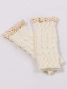 1 Pair Autumn/Winter Knitted Fingerless Gloves For Women, New Lace Trim Half Finger Gloves, Versatile & Warm Wrist Warmers - Multicolor - View 7