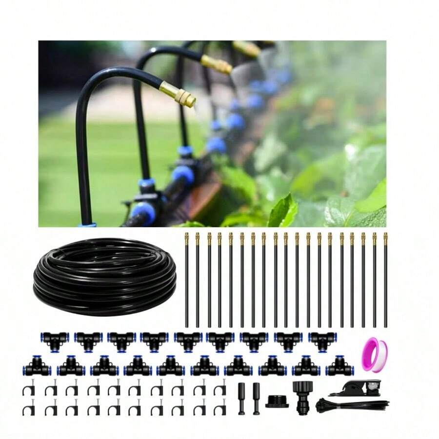 AWYY60 Ft Drip Irrigation System-Garden Drip Irrigation Kit With 19 Pcs 360°Adjustable Copper Nozzles Automatic Atomizing Watering Irrigation System For Garden Lawn Greenhouse Potted 5/16 Inch Hose - 60FT - 查看 1