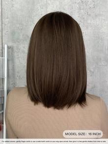 7JHH WIGS Peluca de cabello sintético resistente al calor de longitud de hombros con flequillo de cortina y raya al medio, color marrón, para uso diario y de fiesta, de 16 pulgadas - Marrón - Ver 4