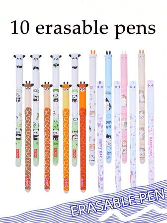 10-Piece Random Animal-Themed Erasable Pens, Suitable For Journaling, Bullet Journaling, Office Supplies, Birthday Gifts, Christmas Gifts, Gift Recommendations, Office Stationery, Cute Stationery, Novelty Pens, Smooth Writing, Retractable Mechanism, Multi-Pack, Perfect For Gift Buyers And Stationery Collectors.