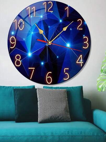 Pc 10 Inch/12 Inch Constantplanet Silent Wand Wood Klok Dreamy Dark Blauw Geometric Ideal Living Room, Bedroom, Kitchen Outdoor Home Room view 5