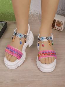 Summer New Girls Fashion Flat Sandals, Bowknot Decor Sweet & Cute Thick Sole, Suitable For Children Outdoor Play & Vacation - 粉色 - 查看 3
