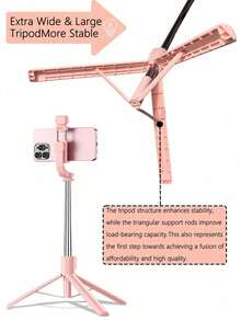 67"/170cm Extendable Aluminum Alloy Selfie Stick Tripod With Fill Light And Bluetooth Remote, Compatible With IOS/Android Smartphones - Ideal For Travel, Vlogging, Live Streaming, Outdoor Photography, Compact And Portable Selfie Stick, Perfect For Vloggers And Travelers - Capture Influencer-Worthy Shots Anytime, Anywhere! Best Selling Product! - Pink - View 8