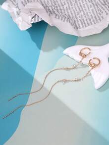 1 Pair Fashion Zirconia Handmade Ear Cuff & Stud Earrings Set For Women, Jewelry Gift (No Gift Box) - Yellow Gold - View 3