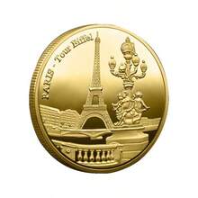 1/3枚巴黎埃菲尔铁塔镀金纪念币，著名建筑收藏艺术纪念币礼品