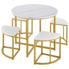 Dining Table & Chair Sets - White+Gold + MDF+Metal + Seats 4 - View 8