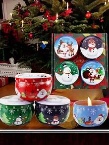 1/4pcs Christmas Candle Jar With Snowman, Reindeer And Santa Claus Design - 2.2oz Cast Iron Candle Box For Candle Making, Holiday Decorations, Party Supplies And Candy Jars, Christmas Ornaments, Festive Design, Durable Construction. - Multicolor - View 3