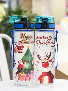 1pc 800ml/27oz Christmas Series Water Bottle, 3D Printing Technology, With Handle Strap For Easy Carrying, Suitable For Sports, Outdoor, Gym, Cycling, Camping, Great Christmas Gift - Multicolor - View 2